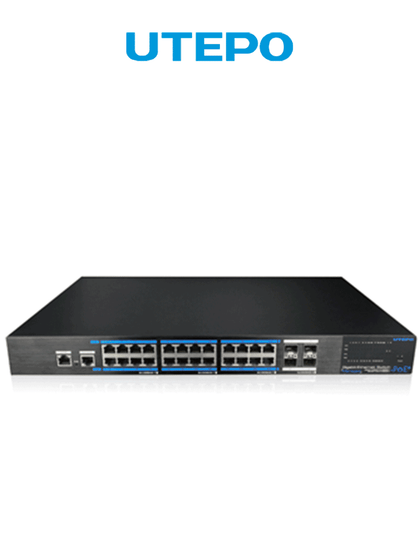 UTEPO UTP7524GEPOE4GF - Switch Gigabit PoE administrable, capa 2, 24 puertos PoE Gigabit RJ45, 4 puertos SFP Gigabit, 802.3af&at, PoE 390W, Fast Ring