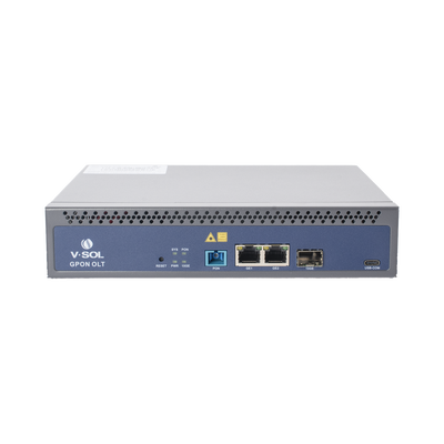 OLT de 1 puerto GPON SC/UPC + 3 puertos Uplink (2 puertos Gigabit Ethernet + 1 puerto SFP/SFP+) , hasta 128 ONUS,