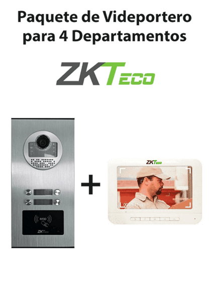 ZKTeco VE04A01PAQ7P - Paquete de Videoportero para 4 Departamentos VE04A01 con 1 Monitor VDPIB3 de 7 pulgadas