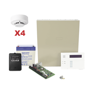 Kit de Panel de Alarma VISTA48LA con Gabinete, Batería y Transformador / 4 Sensores de humo