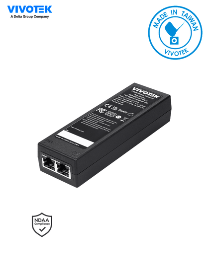 VIVOTEK AP-GIC-011A-030 - Inyector PoE Gigabit, 30W, 1 puerto, 802.3af/at, NDAA, 55VDC/0.55A, Proteccion 6KV