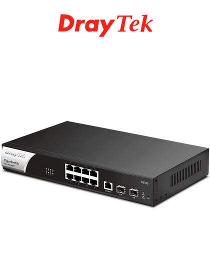 DRAYTEK VigorSwitch G2100 - Switch Gigabit administrable de 10 puertos, 8 puertos 10/100/1000Mbps, 2 SFP, 1 consola, capa 2 con funciones de capa 3 DHCP, enrutamiento VLAN, interfaz web y prevención de conflictos IP