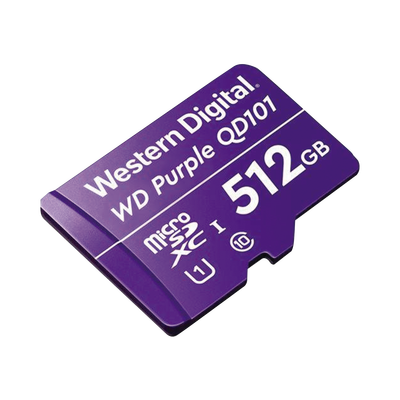 Memoria microSD de 512 GB PURPLE, Especializada Para Videovigilancia, 10 VECES MAYOR DURACIÓN, 3 AÑOS DE GARANTIA