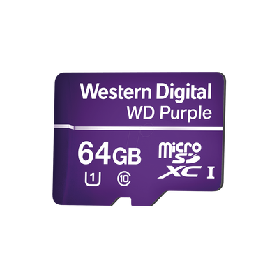 Memoria microSD de 64GB PURPLE, Especializada Para Videovigilancia, 10 VECES MAYOR DURACIÓN, 3 AÑOS DE GARANTIA