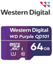 WESTERN WDD064G1P0C- Memoria de 64GB Micro SDXC/ Linea Purple/ Clase 10 U1/ Lectura 50MB/ Escritura 40MB/ Especializada para Videovigilancia VIVA MICROSD