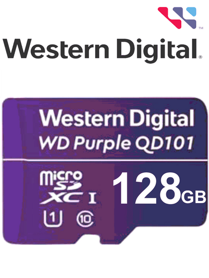 WESTERN WDD128G1P0C- Memoria de 128GB Micro SDXC/ Linea Purple/ Clase 10 U1/ Lectura 50MB/ Escritura 40MB/ Especializada para Videovigilancia VIVA