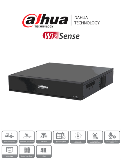 DAHUA DH-XVR7816S-4K-I3 -DVR de 16 Canales 4k/ WizSense/ H.265+/ 8 Bahías de Discos Duros/ +16 Canales IP/ 6 Canales con Reconocimiento Facial/ SMD Plus/ Codificación IA/ IoT & POS/ XVRPRO/