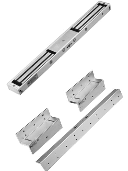 YLI YM180NDLEDPACK - Paquete de Cerradura Magnética doble con Led YM180NDLED y Soporte de Fijación Tipo ZL / Fuerza de Sujeción 180Kg / 350Lb por extremo / Voltaje dual / Puertas de madera, vidrio, metálica