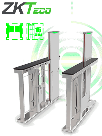 ZKTECO MST150 PRO - Barrera Peatonal Abatible tipo Swing / 2 Chasis Acero SUS304/ Detector de Metales Integrado/ 15 Zonas/ 30 personas x minuto / 8 pares de sensores infrarrojos / Anti-Tailgating / Servo Motores / Apertura configurable de 1s a 5s spf MC