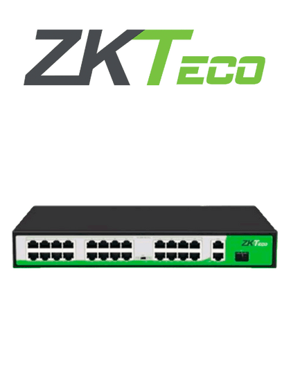 ZKTECO PE242300C - Switch de 24 Puertos Fast Ethernet PoE AF - AT / 2 Puertos RJ45 10/100/1000M + 1 Puerto SFP 1G / PoE+ hasta 30W por puerto / Soporta hasta 250 mts sobre UTP CAT 6 / Autoadaptación MDI - MDIX / Protección Contra Descargas