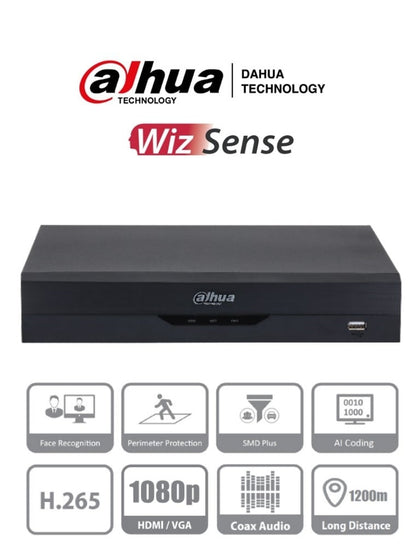 DAHUA XVR5108HS-I2 I3 - DVR de 8 Canales 5 Megapixeles Lite/ WizSense/ H.265+/ 8 Canales HDCVI+4 IP/ Hasta 12 Canales IP/ 1 Canales de Reconocimiento Facial/ SMD Plus/ 1Ch Proteccion Perimetral/ 1 Sata de Hasta 10 TB/ IoT&Pos/