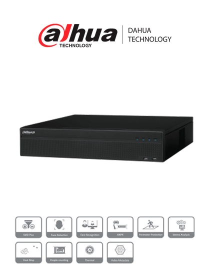 DAHUA NVR5832-16P-4KS2E - NVR 32 Canales IP 4K/ H265+/ Rendimiento 320 Mbps/ 16 Puertos Poe en Total/ 8 Puertos Soportan ePoE/ 2 HDMI/ 8 Puertos SATA/ DEWARPING/