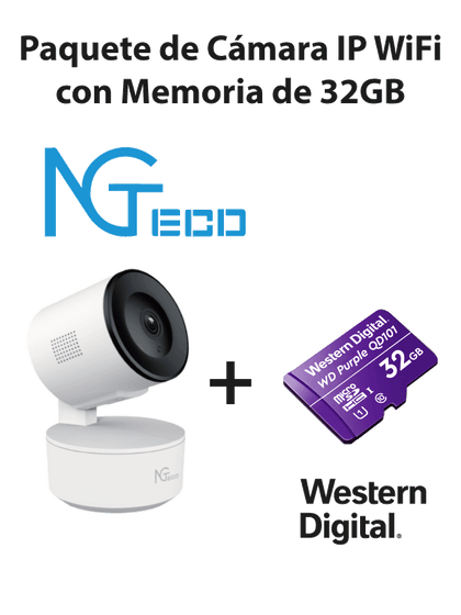 NGTECO NGC2301PAK - Paquete de Cámara NGC2301 IP WiFi 1080P con Memoria de 32GB Micro SDHC/ Linea Purple/ Clase 10 U1