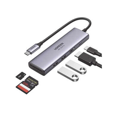 HUB USB-C Multifuncional   a  HDMI 4K@60Hz / HDCP2.2 / HDR10/3D / 2 Puertos USB3.0 / Lector de Tarjetas SD+TF (Uso Simultáneo) / USB C PD 100W / 6 en 1