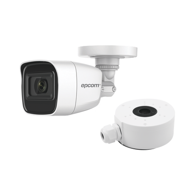 KIT DE CÁMARA + MONTAJE / Cámara Bala TURBOHD 2 Megapixel (1080p) / Gran Angular 106° / Lente 2.8 mm / 25 mts IR EXIR / Exterior IP66 / 4 Tecnologías / dWDR