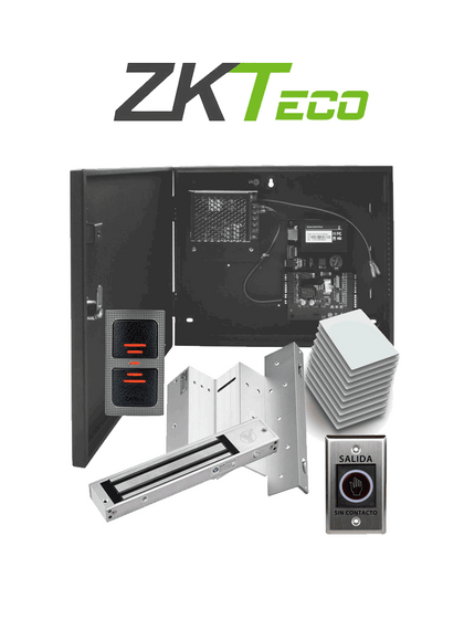 ZKTECO C3100IDPACK - Control de Acceso Profesional para 1 Puerta con Lector de Tarjeta RFID / Botón de Salida sin Contacto / Contrachapa Magnética y Soporte para Contrachapa / Paquete de 10 Tarjetas / Administra con Software ZK Access 3.5 / #ZK30