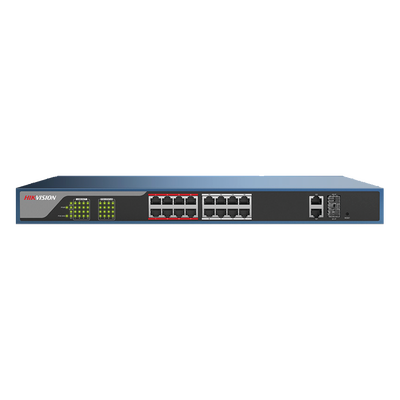 Switch PoE 250 Metros Larga Distancia / Administrable / Configuración WEB / 16 Puertos 802.3at (30 W) 100 Mbps + 2 Puertos Gigabit + 2 Puertos SFP