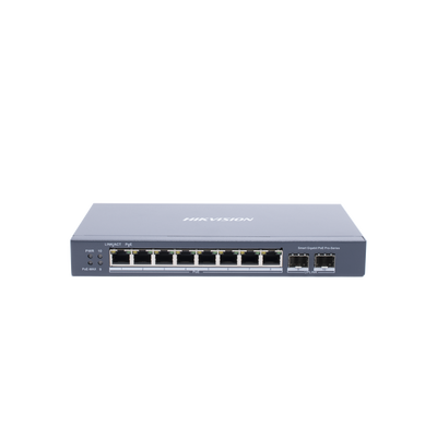 Switch Gigabit PoE+ / Administrable / 8 puertos 10/100/1000 Mbps PoE+ / 2 puertos SFP / configuración remota desde Hik-PartnerPro / PoE hasta 250 metros / 110 W