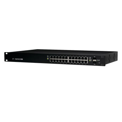 Switch EdgeMAX Administrable de 24 Puertos Gigabit con PoE+/PoE Pasivo 24V + 2 Puertos SFP, 500 W