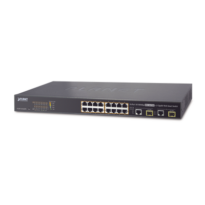 Switch Administrable L2 de 16 Puertos PoE+ y 2 Puertos Compartidos Gigabit TP/SFP