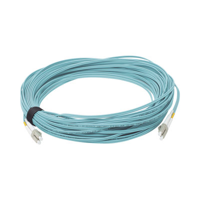 Jumper de Fibra Óptica Multimodo 50/125 XGLO OM3, LC-LC Duplex, OFNR, Color Aqua, 30 Metros