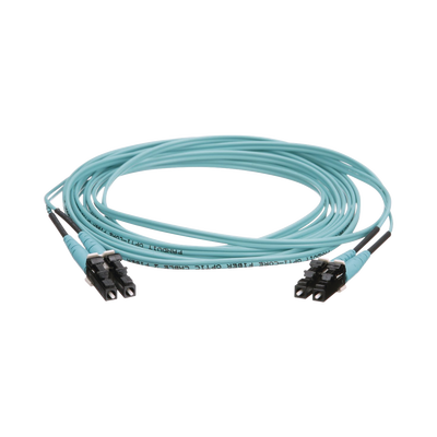 Jumper de Fibra Optica Multimodo 50/125 OM4, LC-LC Duplex, OFNR (Riser), Color Aqua, 10 Metros