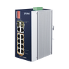 Switch Industrial PoE no administrable de 8 Puertos 10/100TX 802.3at,  Hasta 240 W, Combo TP / SFP Gigabit TP / SFP  (-40 ~ 75 grados C)