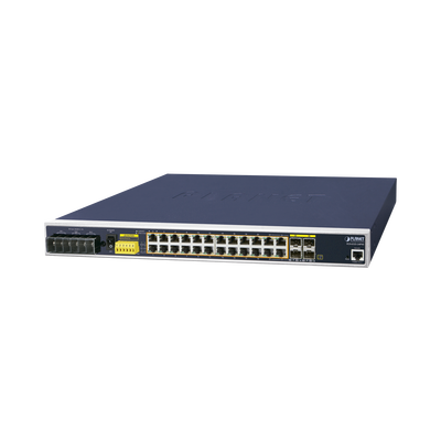 Switch PoE Industrial Capa 3, Con 24 Puertos PoE Gigabit  802.3af/at, 4 Puertos SFP Compartidos 100 / 1000X, Soporta temperaturas extremas de -40 ~ 75°C