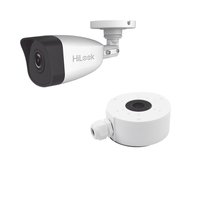 KIT DE CÁMARA + MONTAJE / Bala IP 4 Megapixel / 30 mts IR / Exterior IP67 / PoE / WDR 120 dB / Lente 2.8 mm / H.265+