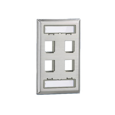 Placa de Pared Vertical, Salida Para 4 Puertos Keystone, Con Espacios Para Etiquetas, de Acero Inoxidable