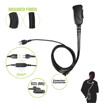 Micrófono con cable de fibra trenzada serie SNAP compatible con conector Motorola Serie Jedi.