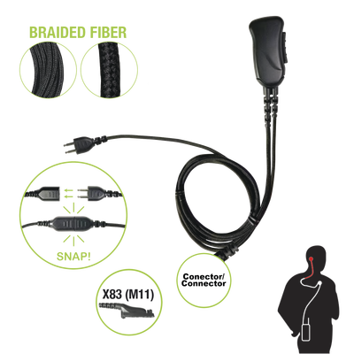 Micrófono con cable de fibra trenzada serie SNAP compatible con Motorola Serie APX y TRBO (XPR6XXX/7XXX).