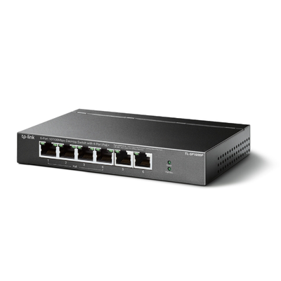 Switch PoE no Administrable de escritorio 6 puertos 10/100 Mbps, 4 puertos PoE, 67 W