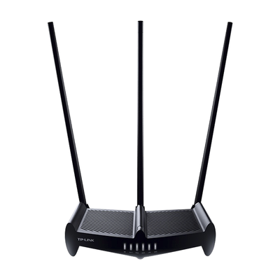 Router Inalámbrico de Alta Potencia, 2.4 GHz, 450 Mbps, 3 antenas externas omnidireccional 9 dBi, 4 Puertos LAN 10/100 Mbps, 1 Puerto WAN 10/100 Mbps, control de ancho de banda