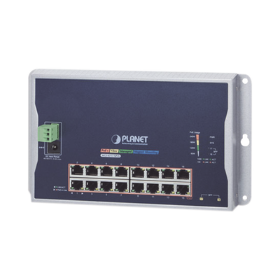 Switch Industrial Administrable Capa 2 de Pared,16 Puertos PoE 802.3at Gigabit y 2 Puertos SFP