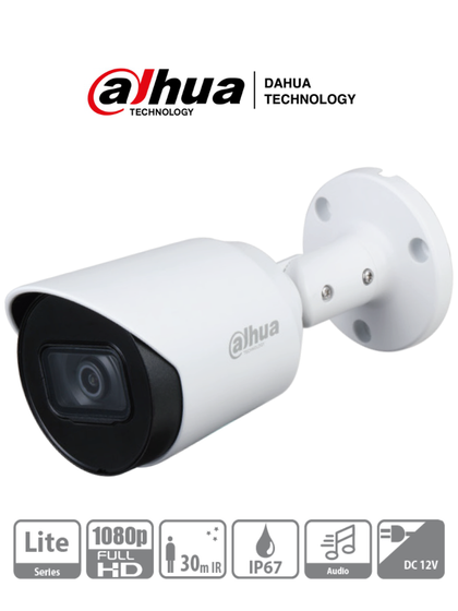 DAHUA HAC-HFW1200T-A - Camara Bullet HDCVI 1080p/ Microfono Integrado/ 103 Grados de Apertura/ Lente 2.8 mm/ IR 30 Mts/ IP67/ Metalica/ DWDR/ BLC /HLC/